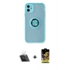 MARSİLYAN™- iPhone 11 Kılıf Yörünge Çizgi - Siyah Buffer Cam Ekran Koruyucu + Şeffaf Kamera Lens Koruma Cam