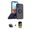 MARSİLYAN™- iPhone 11 Kılıf Yörünge Çizgi - Siyah Buffer Cam Ekran Koruyucu + Şeffaf Kamera Lens Koruma Cam