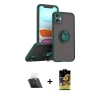 MARSİLYAN™- iPhone 11 Kılıf Yörünge Çizgi - Siyah Buffer Cam Ekran Koruyucu + Şeffaf Kamera Lens Koruma Cam