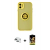 MARSİLYAN™- iPhone 11 Kılıf Yörünge Çizgi - Siyah Buffer Cam Ekran Koruyucu + Yeşil Pers Alüminyum Kamera Lens