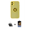 MARSİLYAN™- iPhone 11 Kılıf Yörünge Çizgi - Siyah Buffer Hayalet Cam Ekran Koruyucu + Kamera Lens Koruma Cam - SF