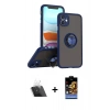 MARSİLYAN™- iPhone 11 Kılıf Yörünge Çizgi - Siyah Buffer Hayalet Cam Ekran Koruyucu + Kamera Lens Koruma Cam - SF