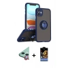 MARSİLYAN™- iPhone 11 Kılıf Yörünge Çizgi - Siyah Buffer Hayalet Cam Ekran Koruyucu + Raze Metal Kamera Lens - KI