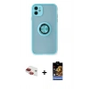 MARSİLYAN™- iPhone 11 Kılıf Yörünge Çizgi - Siyah Buffer Hayalet Cam Ekran Koruyucu + Pers Alüminyum Kamera Lens - KI