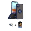 MARSİLYAN™- iPhone 11 Kılıf Yörünge Çizgi - Siyah Buffer Hayalet Cam Ekran Koruyucu + Pers Alüminyum Kamera Lens - LT