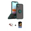 MARSİLYAN™- iPhone 11 Kılıf Yörünge Çizgi - Siyah Buffer Hayalet Cam Ekran Koruyucu + Pers Alüminyum Kamera Lens - KI