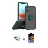 MARSİLYAN™- iPhone 11 Kılıf Yörünge Çizgi - Siyah Buffer Hayalet Cam Ekran Koruyucu + Pers Alüminyum Kamera Lens - LT