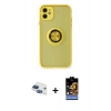 MARSİLYAN™- iPhone 11 Kılıf Yörünge Çizgi - Siyah Buffer Hayalet Cam Ekran Koruyucu + Pers Alüminyum Kamera Lens - LT
