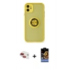 MARSİLYAN™- iPhone 11 Kılıf Yörünge Çizgi - Siyah Buffer Hayalet Cam Ekran Koruyucu + Pers Alüminyum Kamera Lens - KI