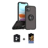 MARSİLYAN™- iPhone 11 Kılıf Yörünge Çizgi - Siyah Buffer Hayalet Cam Ekran Koruyucu + PVD Metal Kamera Lens - YL