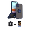 MARSİLYAN™- iPhone 11 Kılıf Yörünge Çizgi - Siyah Buffer Hayalet Cam Ekran Koruyucu + PVD Metal Kamera Lens - YL