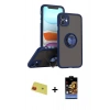 MARSİLYAN™- iPhone 11 Kılıf Yörünge Çizgi - Siyah Buffer Hayalet Cam Ekran Koruyucu + Rainbow Kamera Lens Koruma Cam - KI