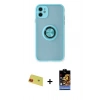 MARSİLYAN™- iPhone 11 Kılıf Yörünge Çizgi - Siyah Buffer Hayalet Cam Ekran Koruyucu + Rainbow Kamera Lens Koruma Cam - KI