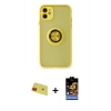 MARSİLYAN™- iPhone 11 Kılıf Yörünge Çizgi - Siyah Buffer Hayalet Cam Ekran Koruyucu + Rainbow Kamera Lens Koruma Cam - KI
