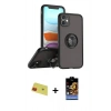 MARSİLYAN™- iPhone 11 Kılıf Yörünge Çizgi - Siyah Buffer Hayalet Cam Ekran Koruyucu + Rainbow Kamera Lens Koruma Cam - KI