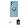 MARSİLYAN™- iPhone 11 Kılıf Yörünge Çizgi - Siyah Buffer Hayalet Cam Ekran Koruyucu + Renkli Kamera Lens Koruma Cam - SI