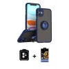 MARSİLYAN™- iPhone 11 Kılıf Yörünge Çizgi - Siyah Buffer Hayalet Cam Ekran Koruyucu + PVD Metal Kamera Lens - TU