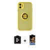 MARSİLYAN™- iPhone 11 Kılıf Yörünge Çizgi - Siyah Buffer Hayalet Cam Ekran Koruyucu + PVD Metal Kamera Lens - TU