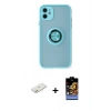 MARSİLYAN™- iPhone 11 Kılıf Yörünge Çizgi - Siyah Buffer Hayalet Cam Ekran Koruyucu + Renkli Kamera Lens Koruma Cam - TU