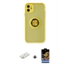 MARSİLYAN™- iPhone 11 Kılıf Yörünge Çizgi - Siyah Buffer Hayalet Cam Ekran Koruyucu + Renkli Kamera Lens Koruma Cam - TU