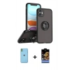 MARSİLYAN™- iPhone 11 Kılıf Yörünge Çizgi - Siyah Buffer Hayalet Cam Ekran Koruyucu + Neon Fosforlu Kamera Lens - YL