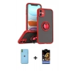 MARSİLYAN™- iPhone 11 Kılıf Yörünge Çizgi - Siyah Buffer Hayalet Cam Ekran Koruyucu + Neon Fosforlu Kamera Lens - YL