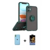 MARSİLYAN™- iPhone 11 Kılıf Yörünge Çizgi - Siyah Buffer Hayalet Cam Ekran Koruyucu + Neon Fosforlu Kamera Lens - YL