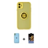 MARSİLYAN™- iPhone 11 Kılıf Yörünge Çizgi - Siyah Buffer Hayalet Cam Ekran Koruyucu + Neon Fosforlu Kamera Lens - YL