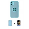 MARSİLYAN™- iPhone 11 Kılıf Yörünge Çizgi - Siyah Buffer Hayalet Cam Ekran Koruyucu + Neon Fosforlu Kamera Lens - YL