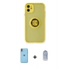 MARSİLYAN™- iPhone 11 Kılıf Yörünge Çizgi - Siyah Joko Magic 5D Cam + Neon Fosforlu Kamera Lens - TU