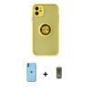 MARSİLYAN™- iPhone 11 Kılıf Yörünge Çizgi - Siyah Joko Magic 5D Hayalet Cam + Neon Fosforlu Kamera Lens - MI
