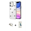 MARSİLYAN™- iPhone 11 Kılıf Yörünge Form - Şeffaf Pasifik Cam Ekran Koruyucu + Pers Alüminyum Kamera Lens - GD