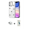 MARSİLYAN™- iPhone 11 Kılıf Yörünge Form - Şeffaf Pasifik Cam Ekran Koruyucu + Pers Alüminyum Kamera Lens - YL