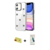 MARSİLYAN™- iPhone 11 Kılıf Yörünge Form - Şeffaf Pasifik Cam Ekran Koruyucu + Rainbow Kamera Lens Koruma Cam - KI