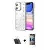 MARSİLYAN™- iPhone 11 Kılıf Yörünge Form - Siyah 34D Hayalet Izgaralı Cam + Kamera Lens Koruma Cam - SF