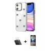 MARSİLYAN™- iPhone 11 Kılıf Yörünge Form - Siyah 34D Hayalet Izgaralı Cam + Kamera Lens Koruma Cam - SF