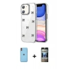 MARSİLYAN™- iPhone 11 Kılıf Yörünge Form - Siyah 34D Hayalet Izgaralı Cam + Neon Fosforlu Kamera Lens - TU