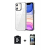 MARSİLYAN™- iPhone 11 Kılıf Yörünge Form - Siyah 34D Hayalet Izgaralı Cam + PVD Metal Kamera Lens - SH