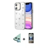 MARSİLYAN™- iPhone 11 Kılıf Yörünge Form - Siyah 34D Hayalet Izgaralı Cam + Raze Metal Kamera Lens - MI