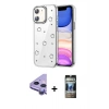 MARSİLYAN™- iPhone 11 Kılıf Yörünge Form - Siyah 34D Hayalet Izgaralı Cam + Raze Metal Kamera Lens - MR