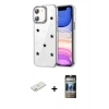 MARSİLYAN™- iPhone 11 Kılıf Yörünge Form - Siyah 34D Hayalet Izgaralı Cam + Renkli Kamera Lens Koruma Cam - TU