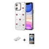 MARSİLYAN™- iPhone 11 Kılıf Yörünge Form - Siyah 34D Hayalet Izgaralı Cam + Renkli Kamera Lens Koruma Cam - PE