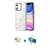 MARSİLYAN™- iPhone 11 Kılıf Yörünge Form - Siyah 3D Antistatik Cam Ekran Koruyucu + Pers Alüminyum Kamera Lens - GD