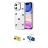 MARSİLYAN™- iPhone 11 Kılıf Yörünge Form - Siyah 3D Antistatik Cam Ekran Koruyucu + Rainbow Kamera Lens Koruma Cam - KI
