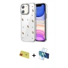 MARSİLYAN™- iPhone 11 Kılıf Yörünge Form - Siyah 3D Antistatik Cam Ekran Koruyucu + Rainbow Kamera Lens Koruma Cam - KI