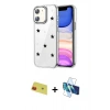 MARSİLYAN™- iPhone 11 Kılıf Yörünge Form - Siyah 3D Antistatik Cam Ekran Koruyucu + Rainbow Kamera Lens Koruma Cam - KI