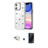 MARSİLYAN™- iPhone 11 Kılıf Yörünge Form - Siyah 3D Antistatik Hayalet Cam Ekran Koruyucu + Pers Alüminyum Kamera Lens - GD