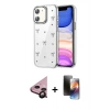 MARSİLYAN™- iPhone 11 Kılıf Yörünge Form - Siyah 3D Antistatik Mat Seramik Nano Ekran Koruyucu + Raze Metal Kamera Lens - SH