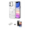 MARSİLYAN™- iPhone 11 Kılıf Yörünge Form - Siyah 3D Antistatik Mat Seramik Nano Ekran Koruyucu + Renkli Kamera Lens Koruma Cam - PE