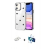 MARSİLYAN™- iPhone 11 Kılıf Yörünge Form - Siyah 3D Antistatik Seramik Nano Ekran Koruyucu + Renkli Kamera Lens Koruma Cam - SI